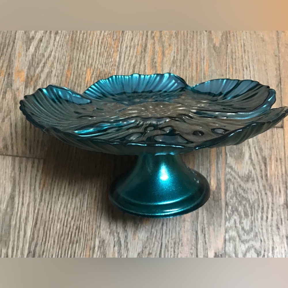 Blue flower turquoise cake stand serving tray cupcake candy dish